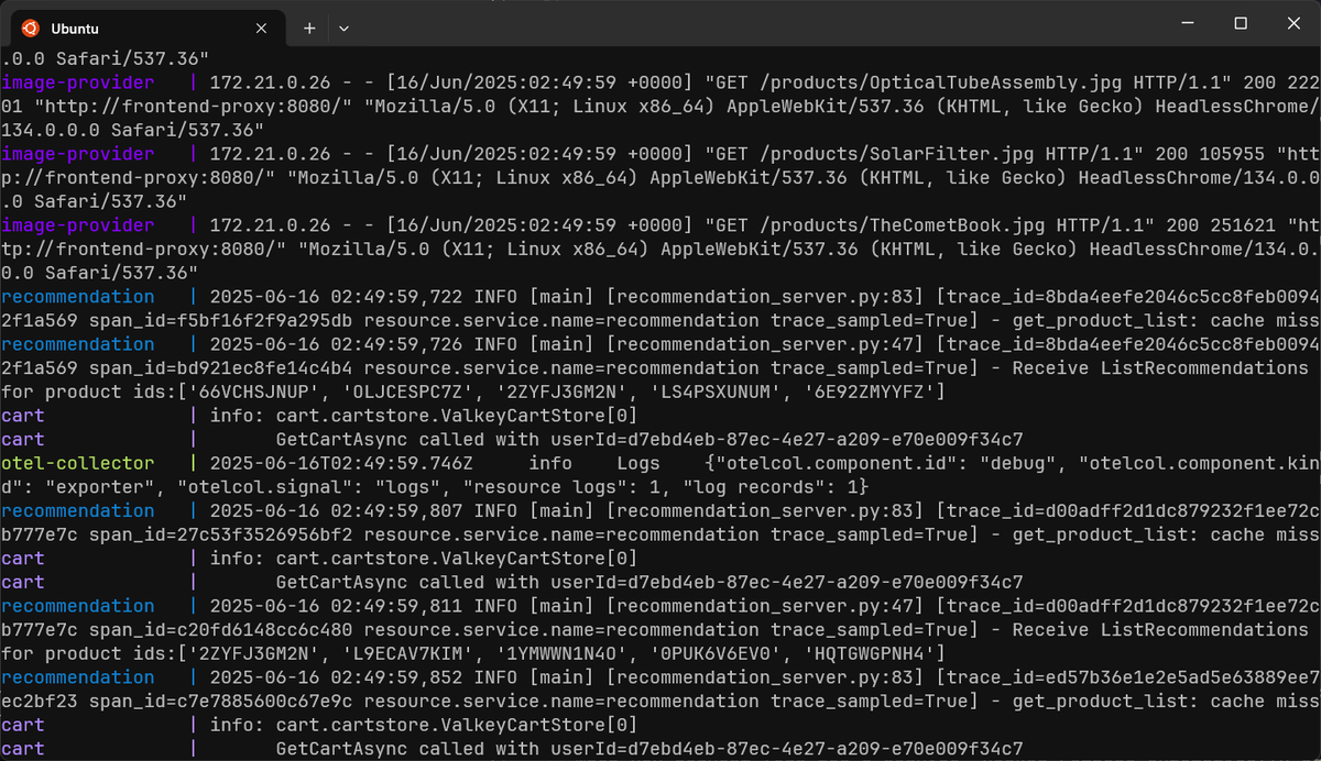 Docker compose logs output