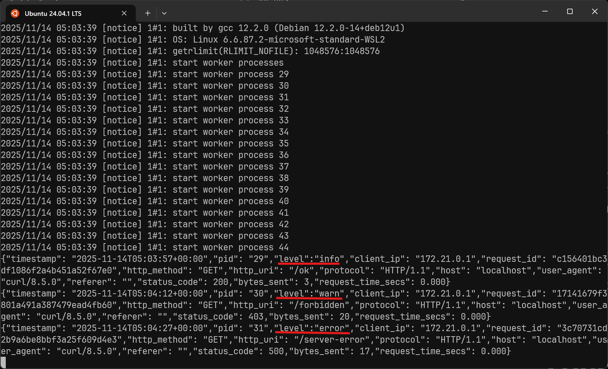 NGINX logs in Dash0 correctly tagged with severity levels