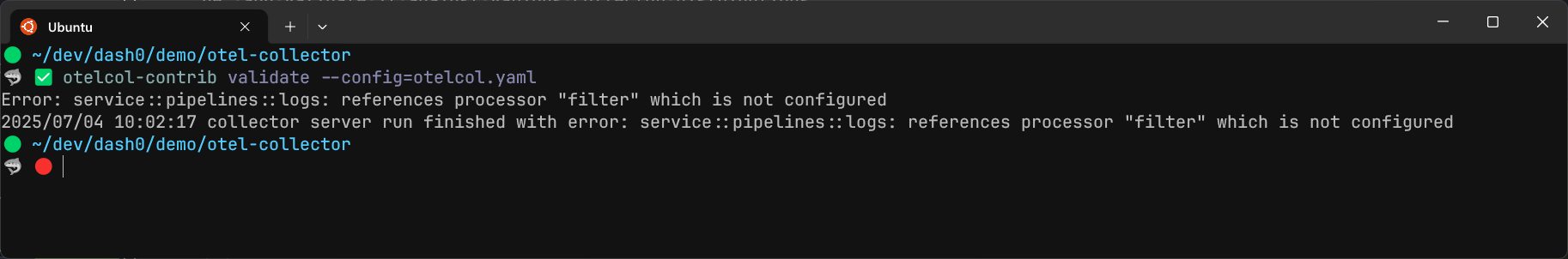 OpenTelemetry collector validate command