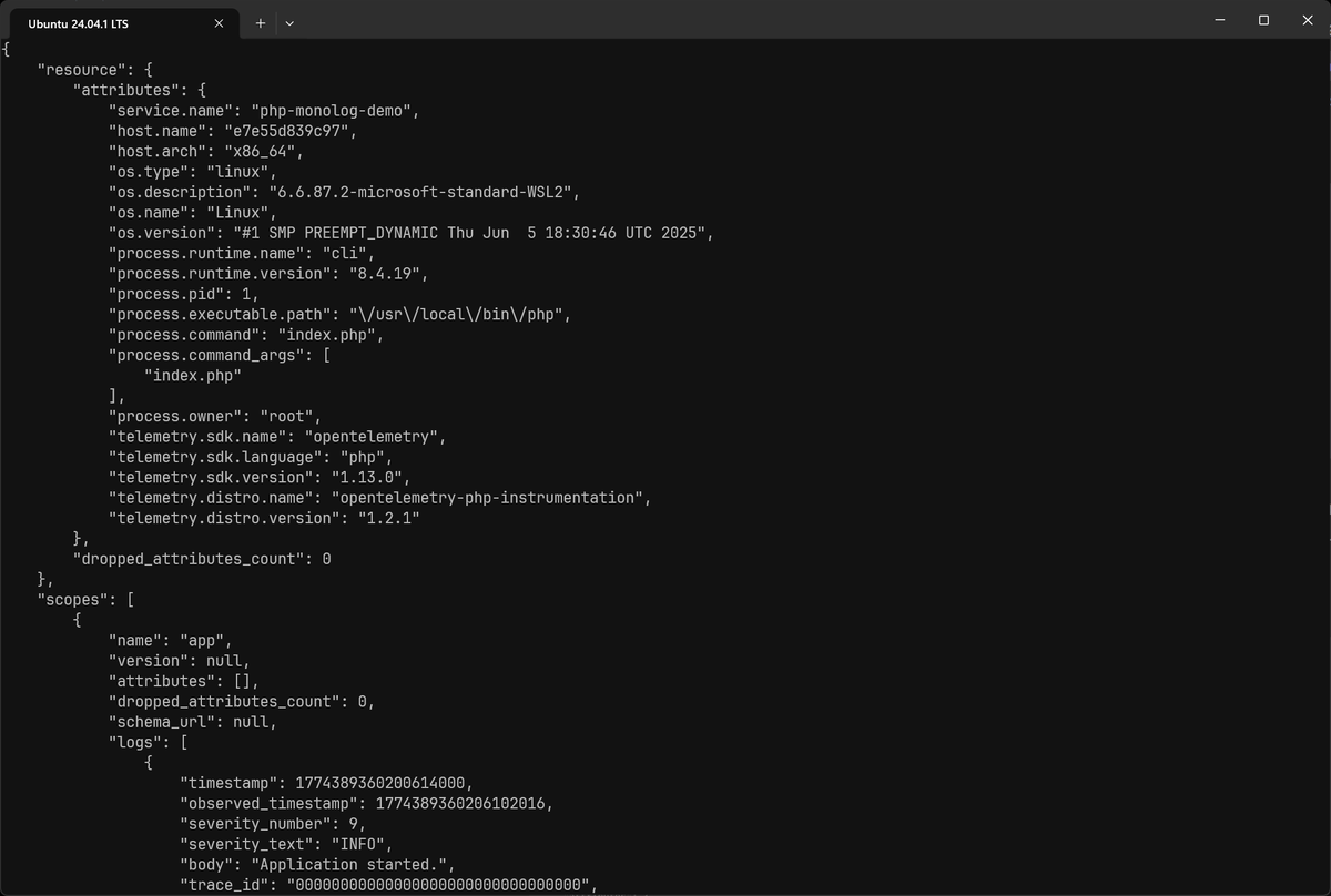 Opentelemtry SDK exporting logs to the console