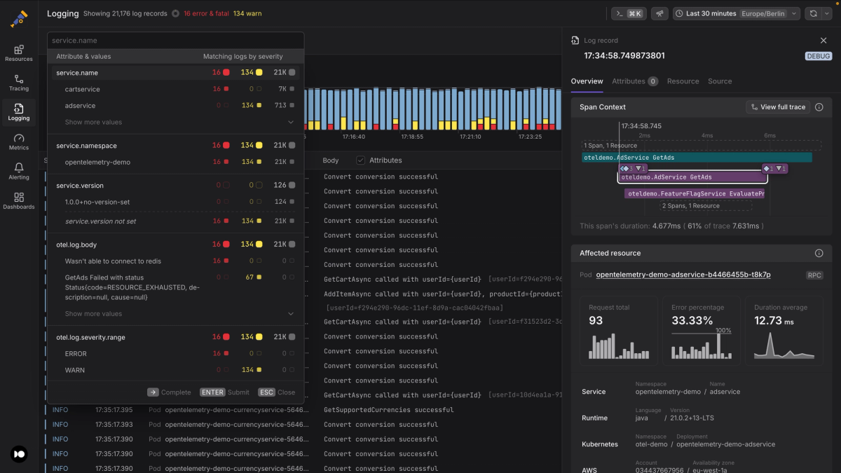 Dash0 user interface