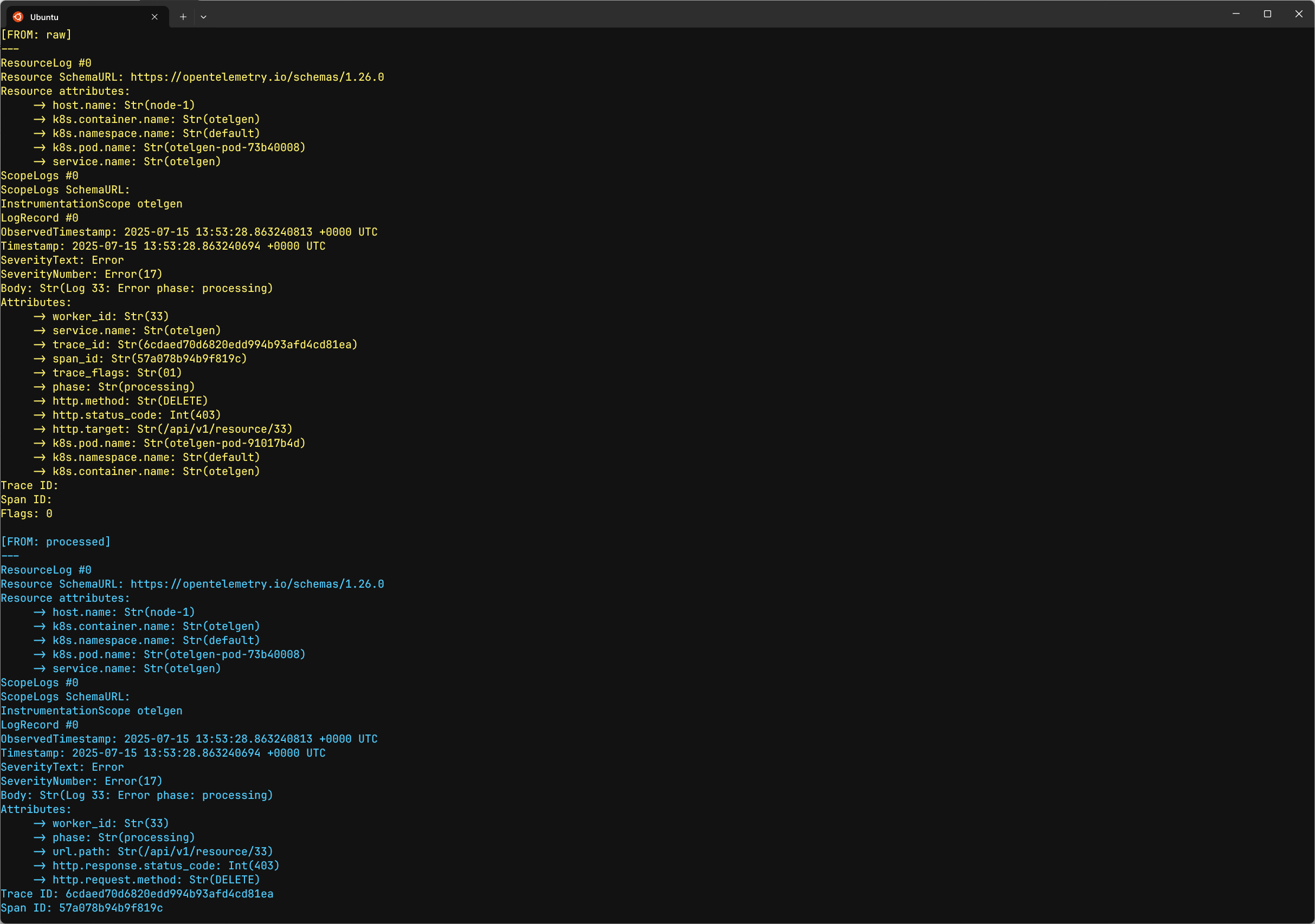Show before and after in debug exporter