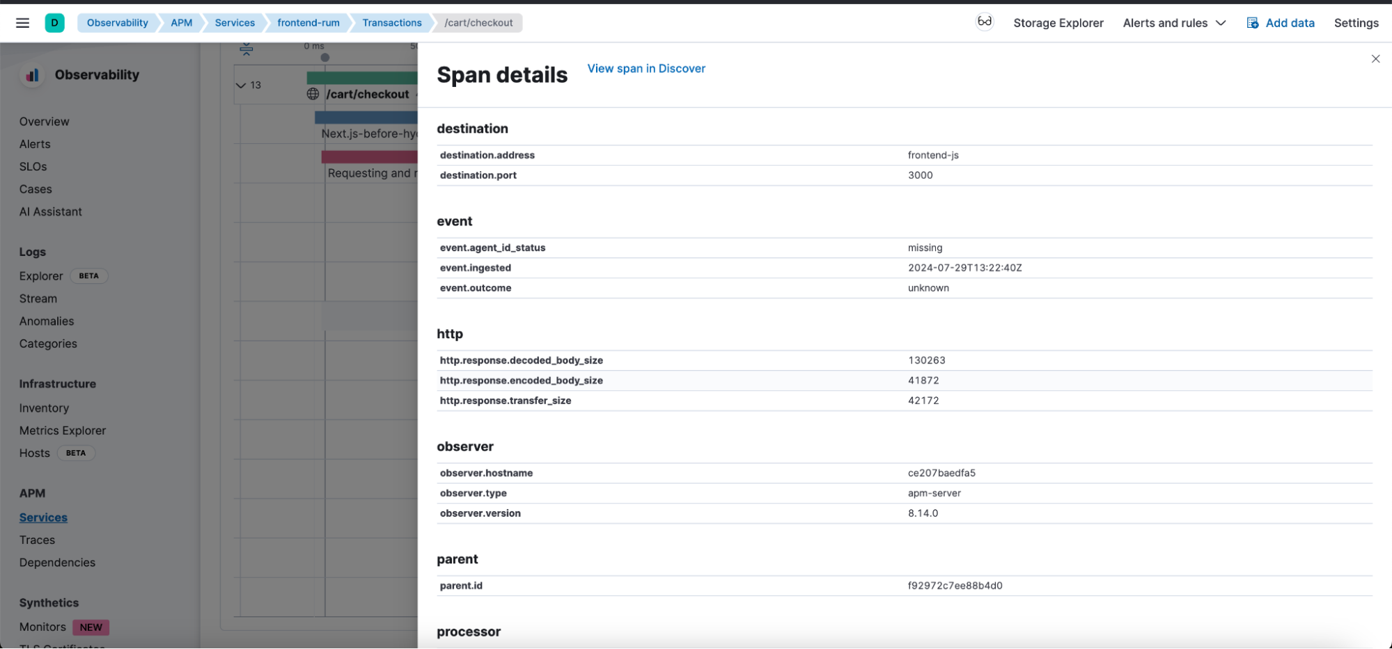 Elastic is showing text-based key/value pairs