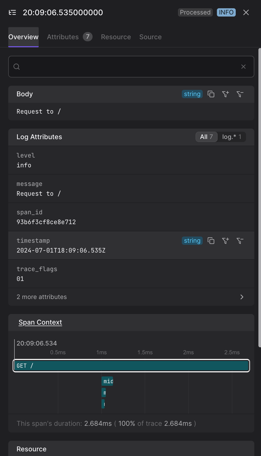 Screenshot JSON Log Overview