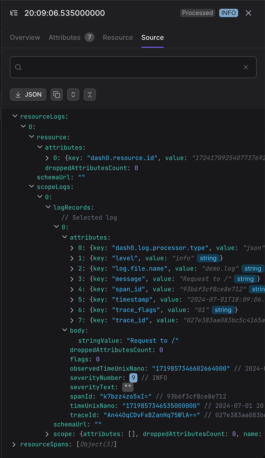 Screenshot JSON Log Source