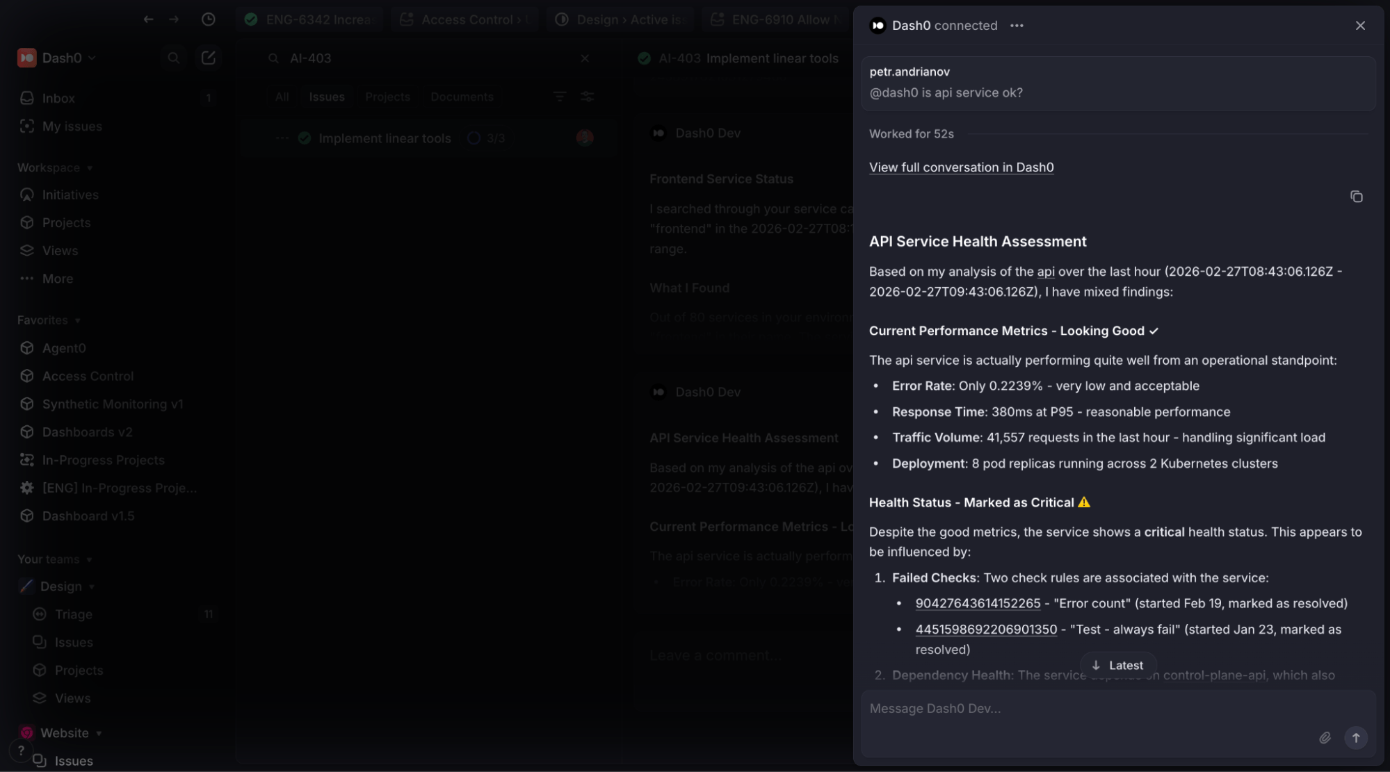 Follow the investigation live including tool execution steps and reasoning progress