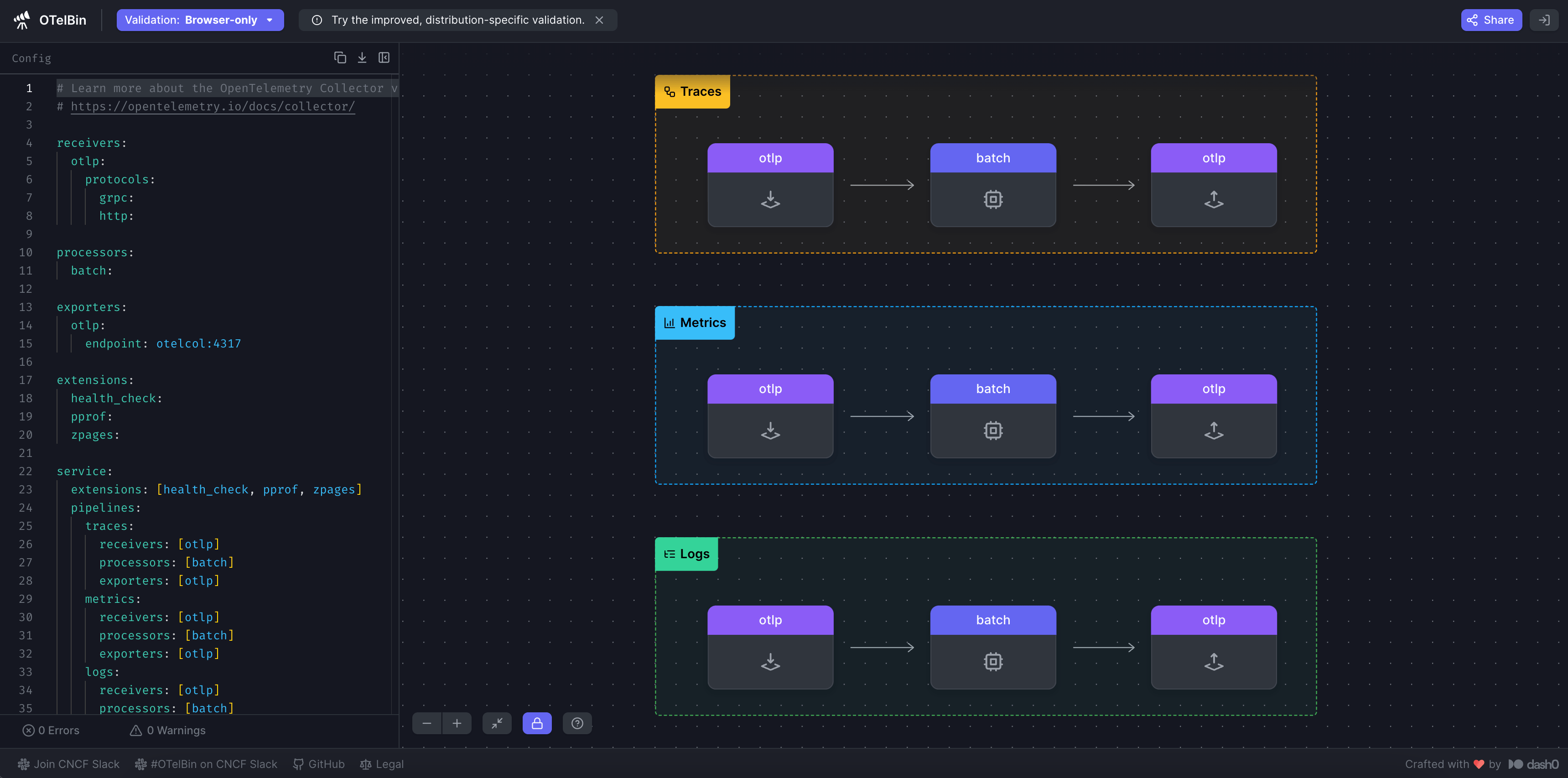 OTelBin.io screenshot showing the service.