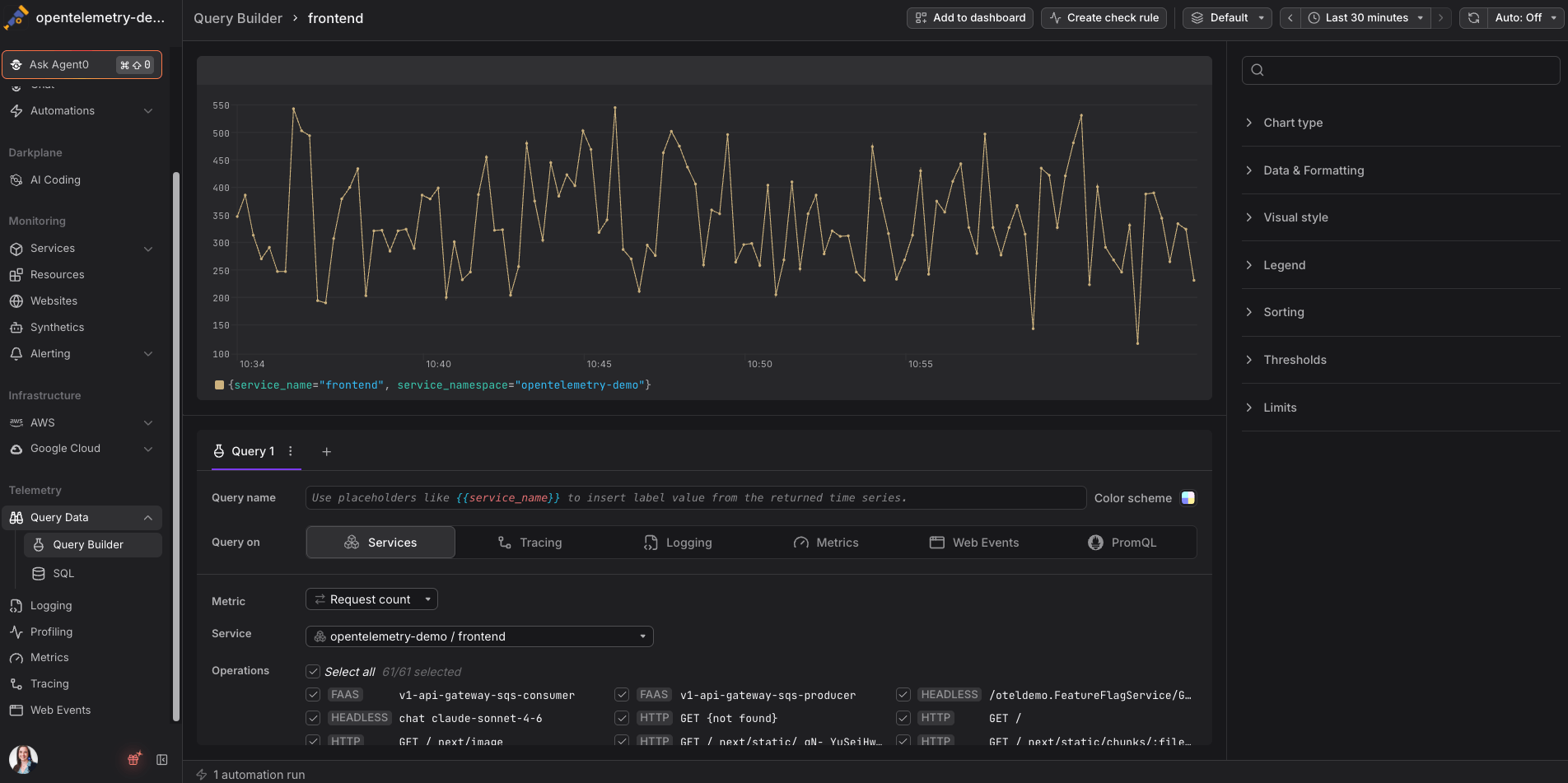 Visual query builder in action.