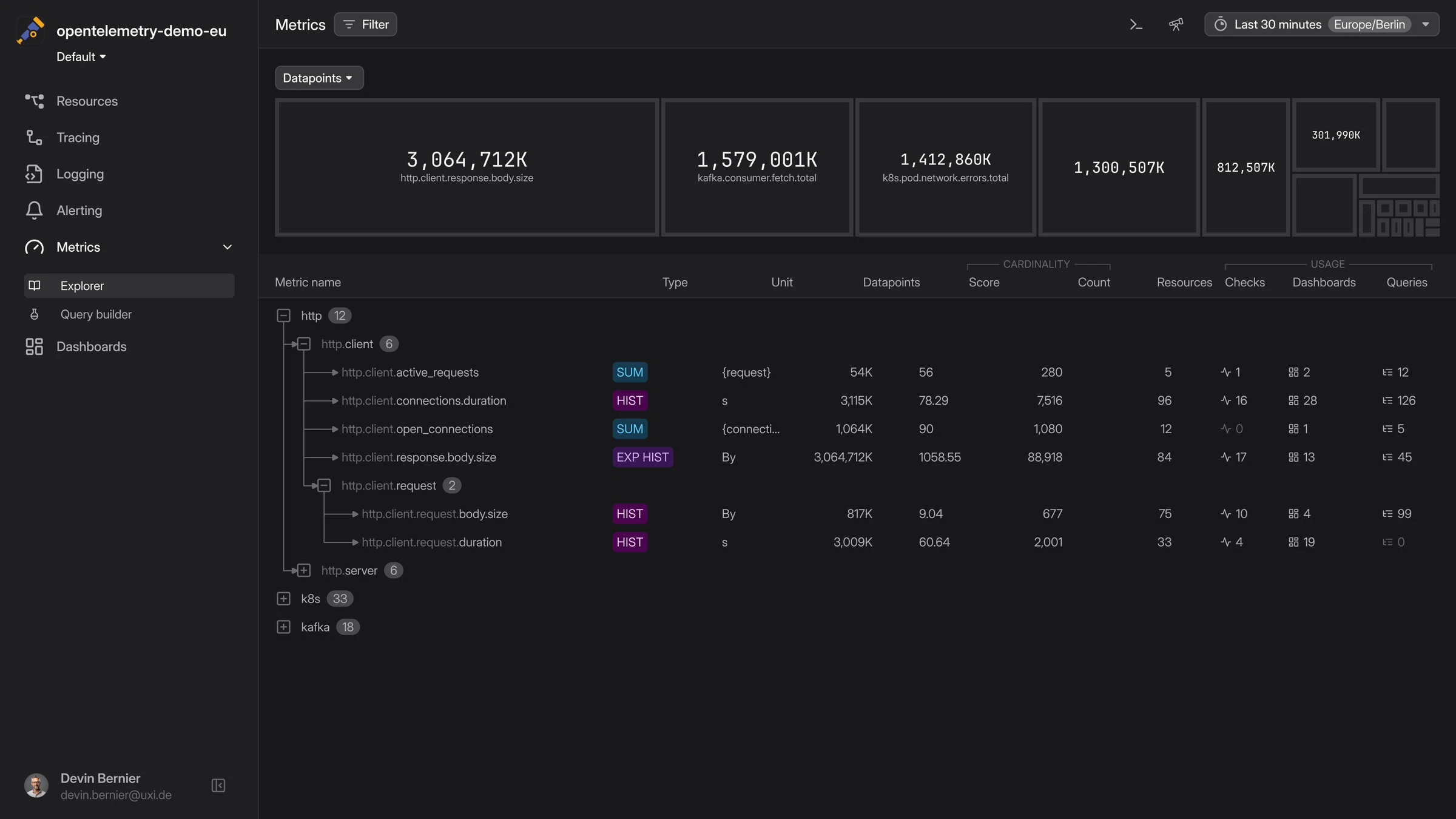 Dash0 metric explorer.