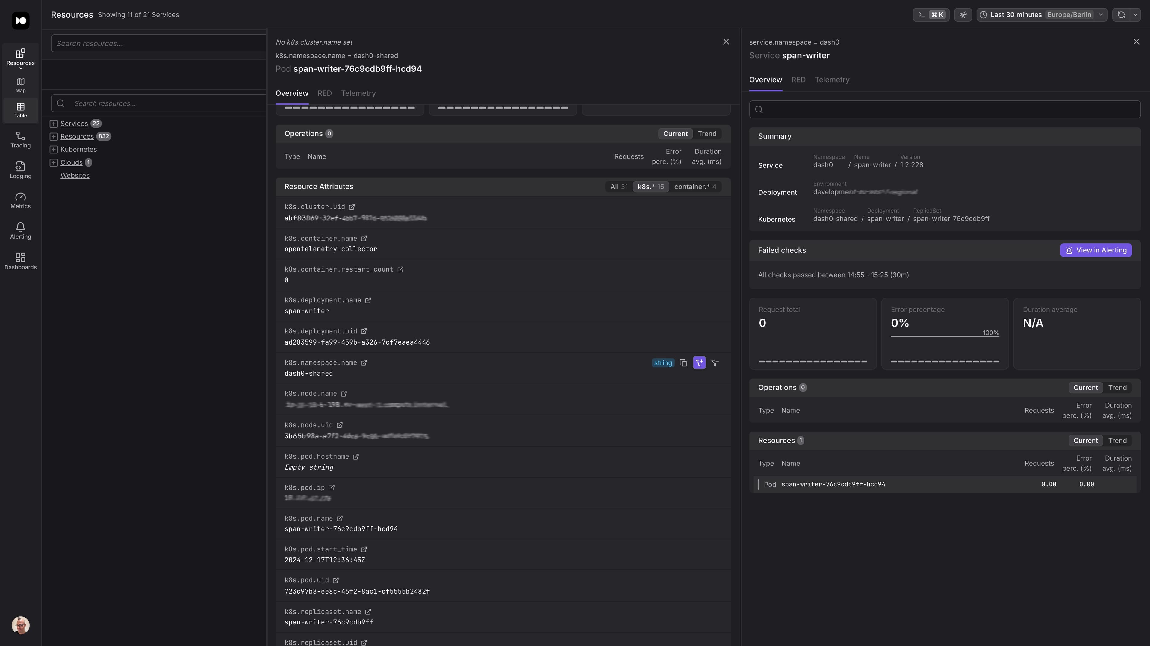 A pod resource with rich Kubernetes resource attributes