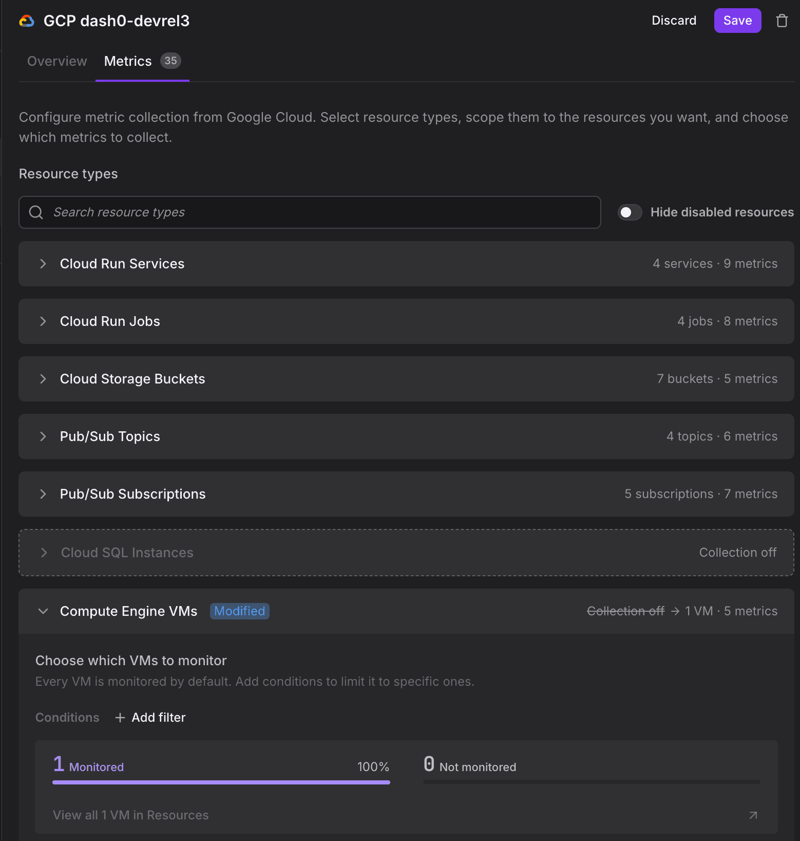gcp integration settings