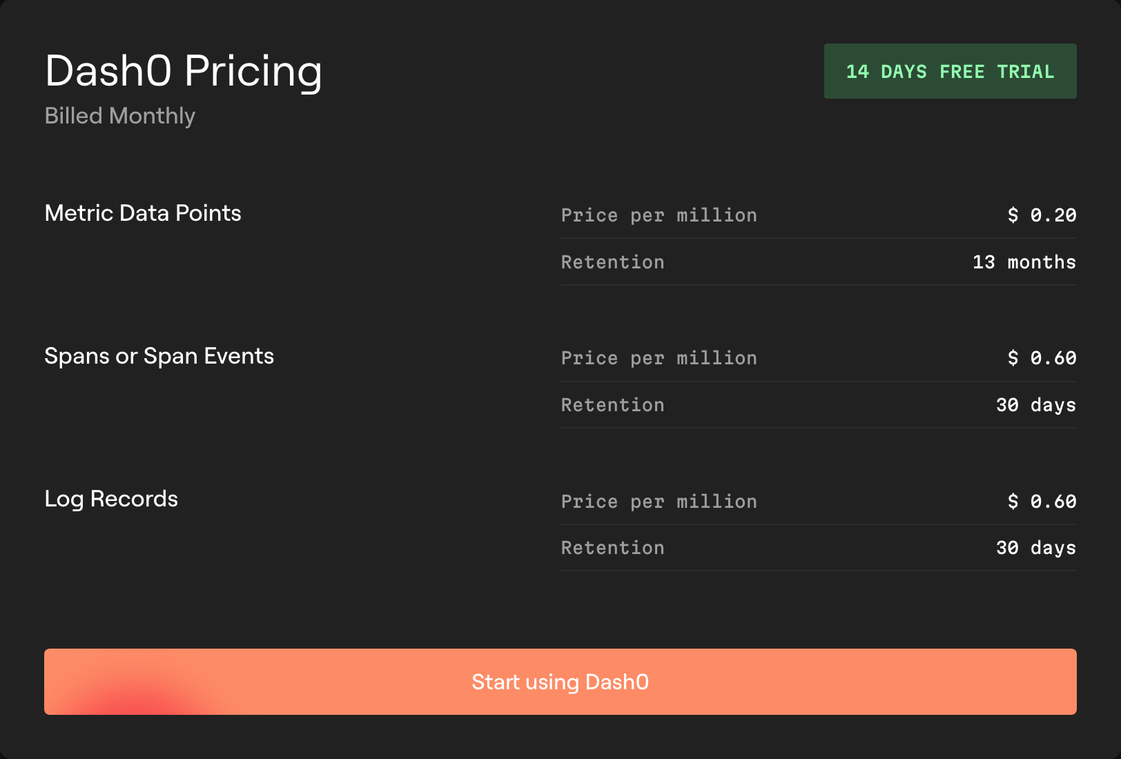 Dash0 pricing