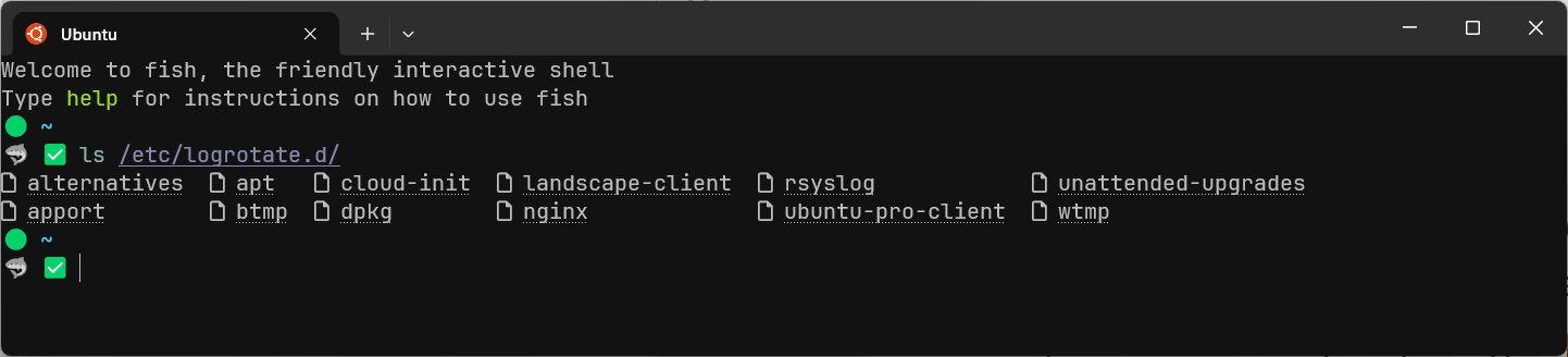 Listing the contents of the /etc/logrotate.d/ directory