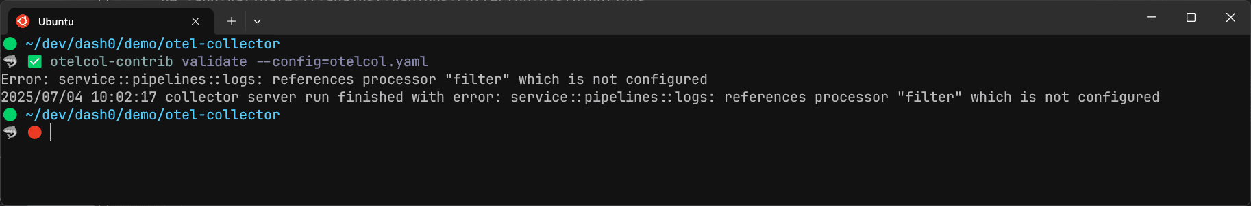OpenTelemetry collector validate command