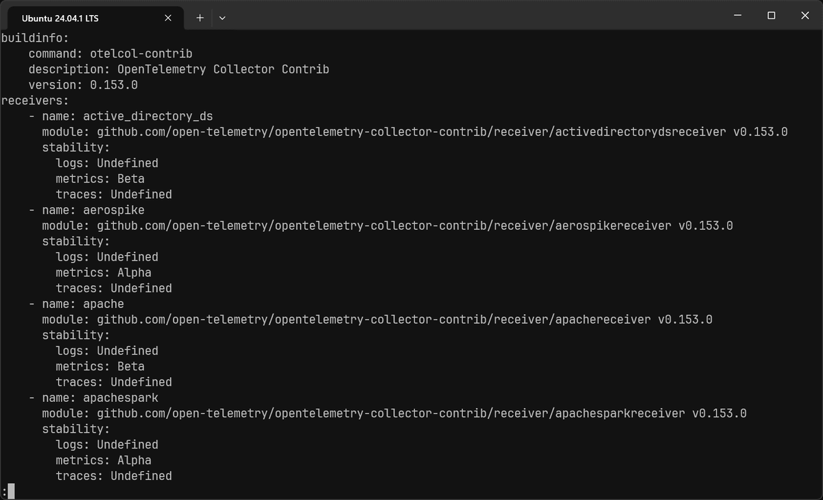 otelcol-contrib components stability