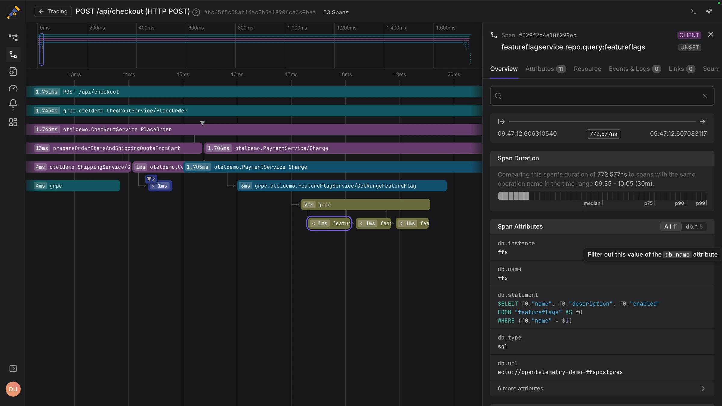 Tracing view in Dash0