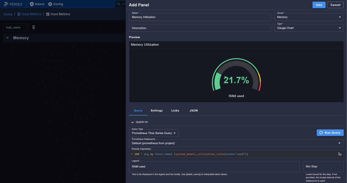 Configuring memory utilization gauge in Perses