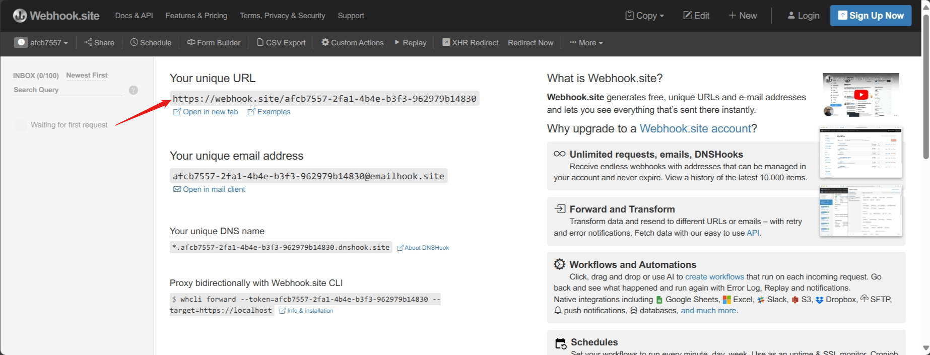 Copying the webhook URL