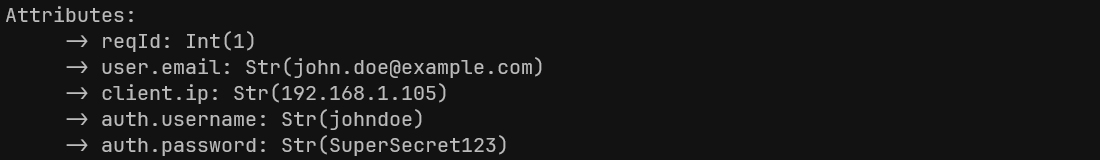 Sensitive values present before applying the attributes processor