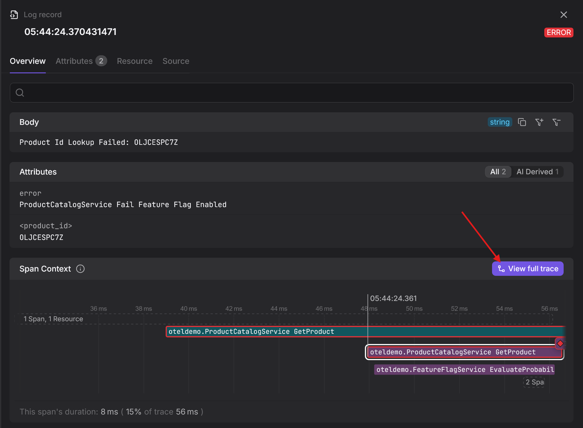 Cross-signal correlation between logs and traces in Dash0