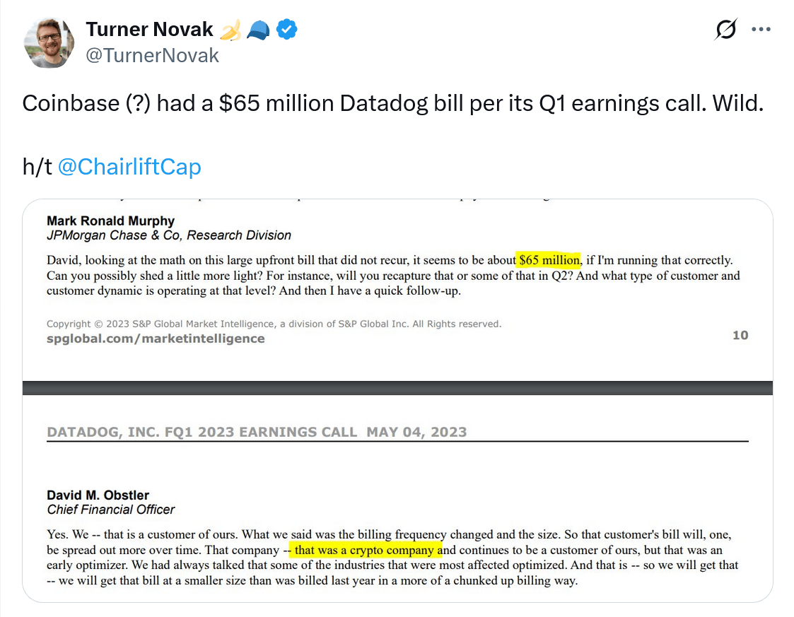 Coinbase $65million Datadog bill