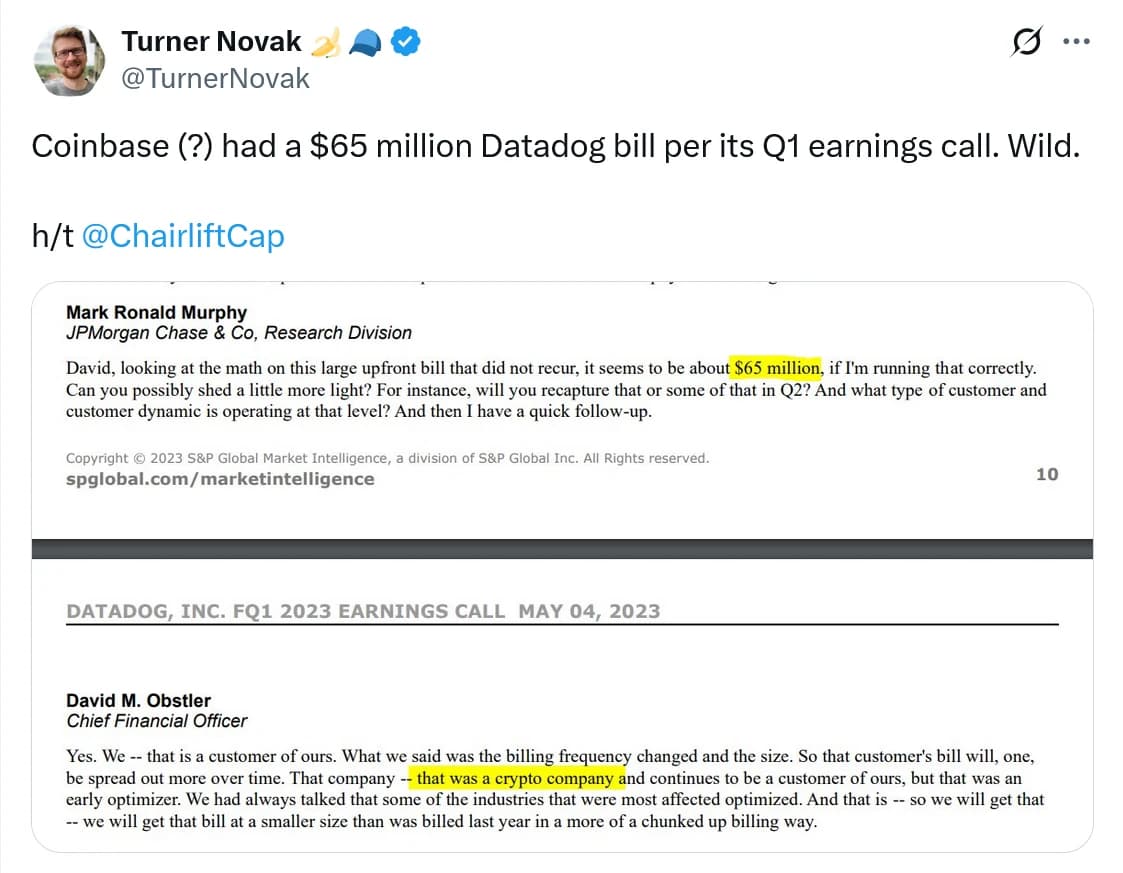 Coinbase $65million Datadog bill