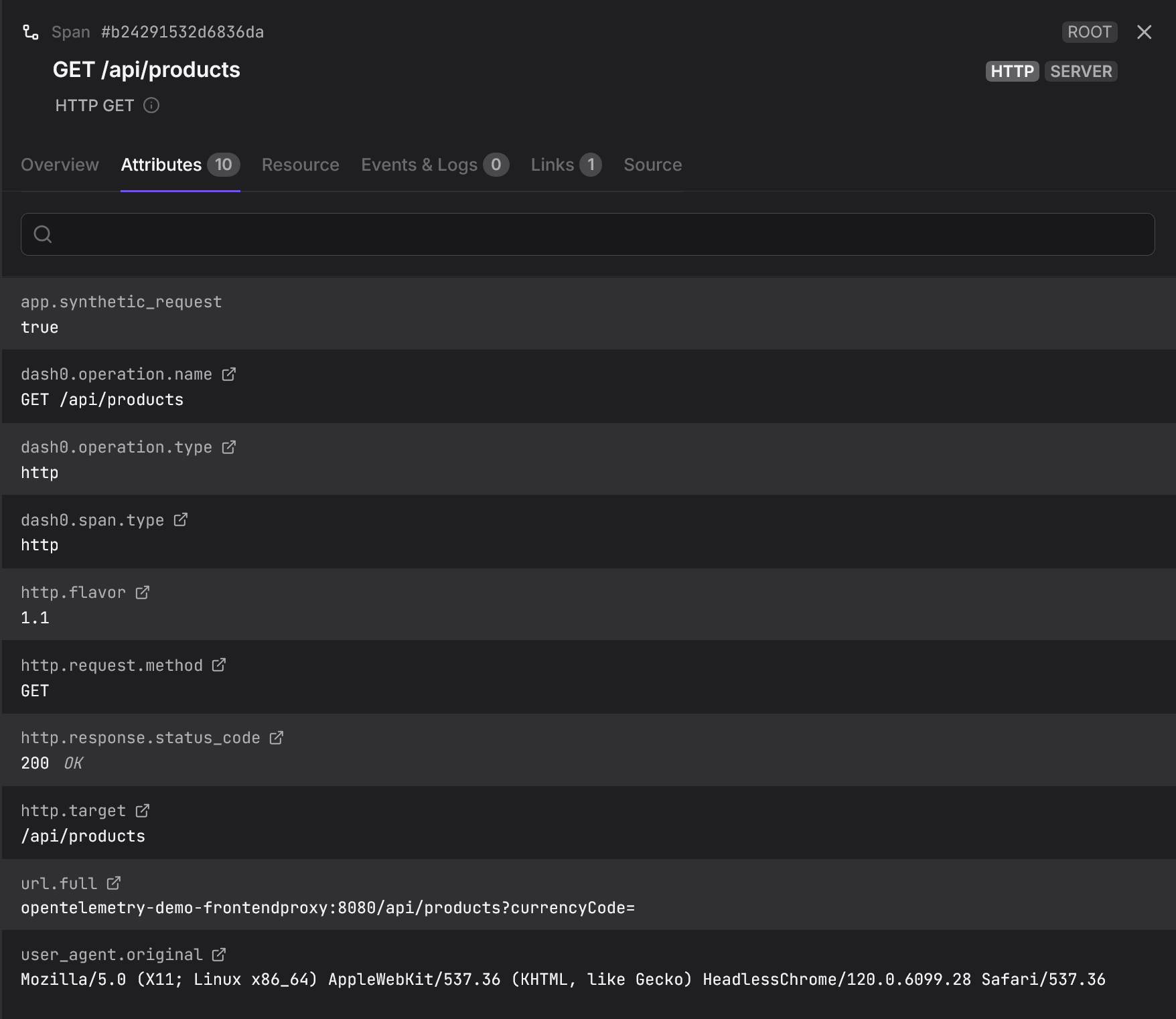 OpenTelemetry trace span attributes in Dash0