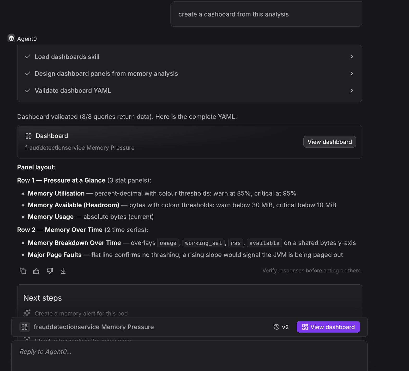 Agent0 creating dashboard