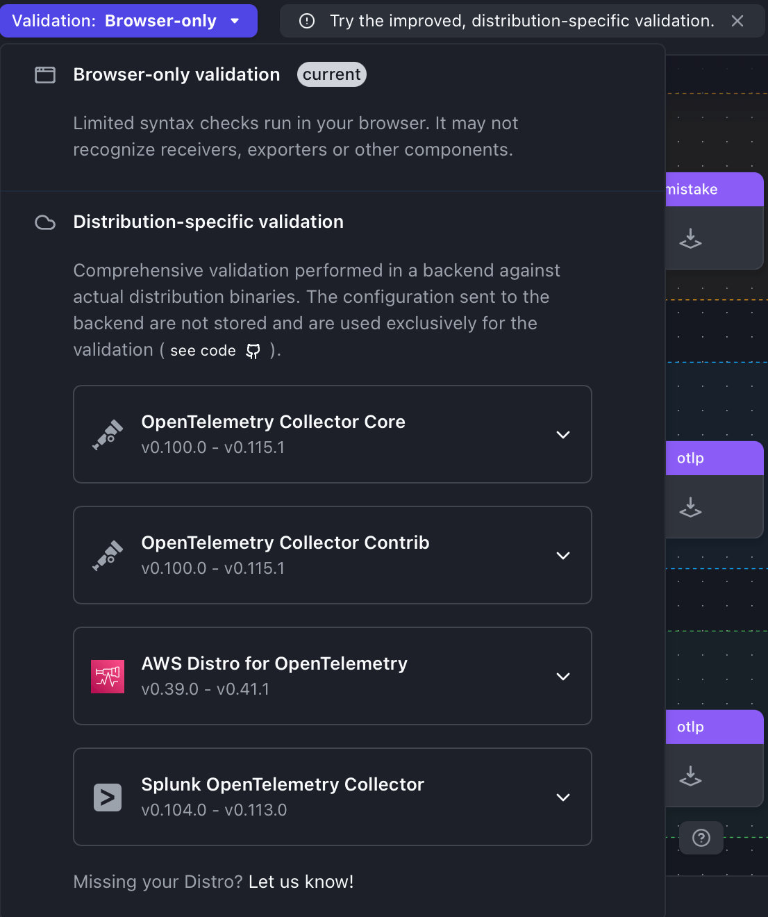 Distributor specific validation