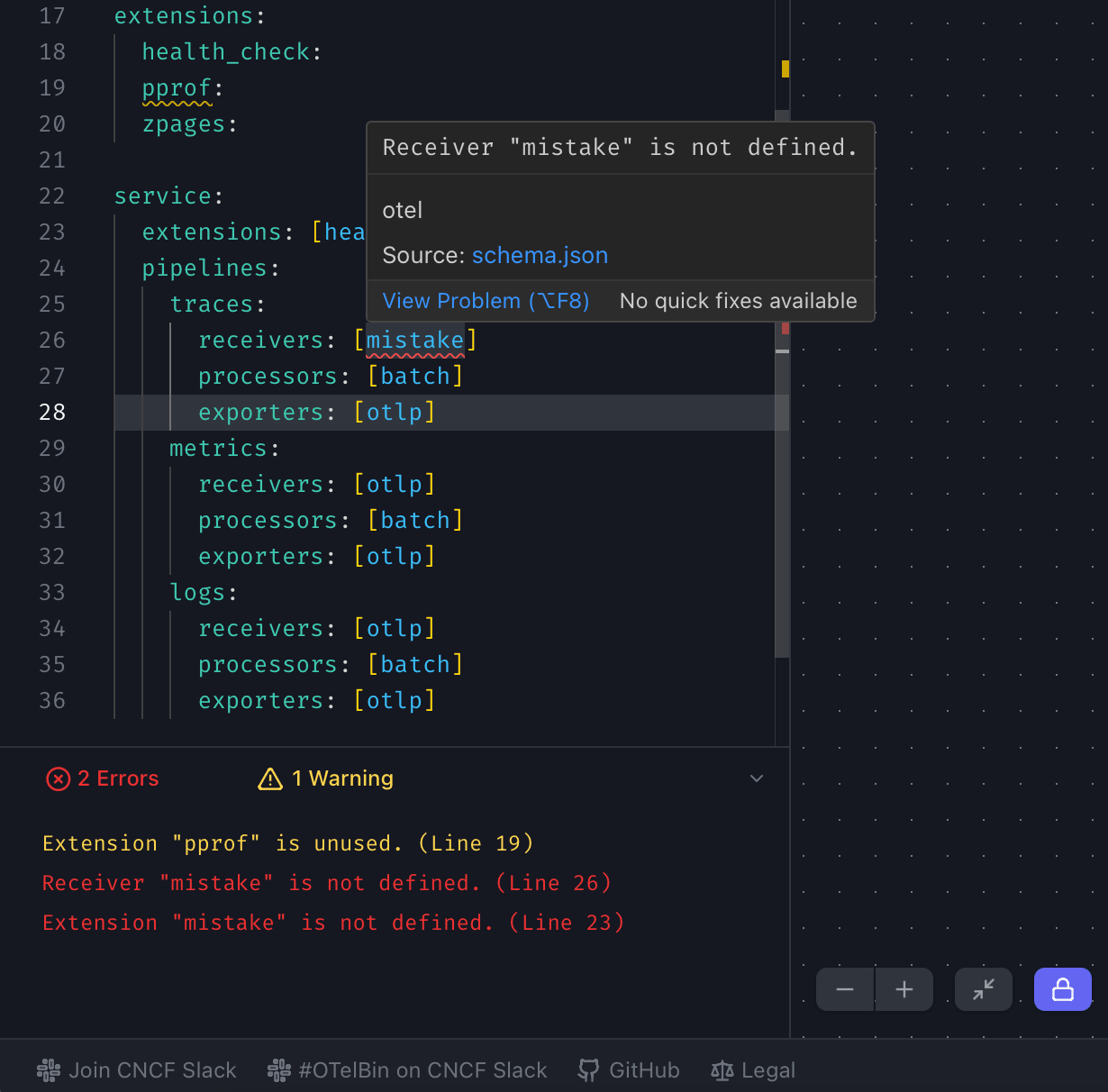 Errors and Warnings displayed in OTelBin