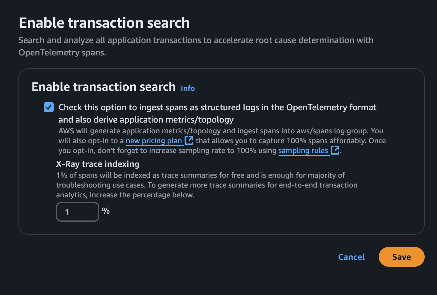 Enable transaction search